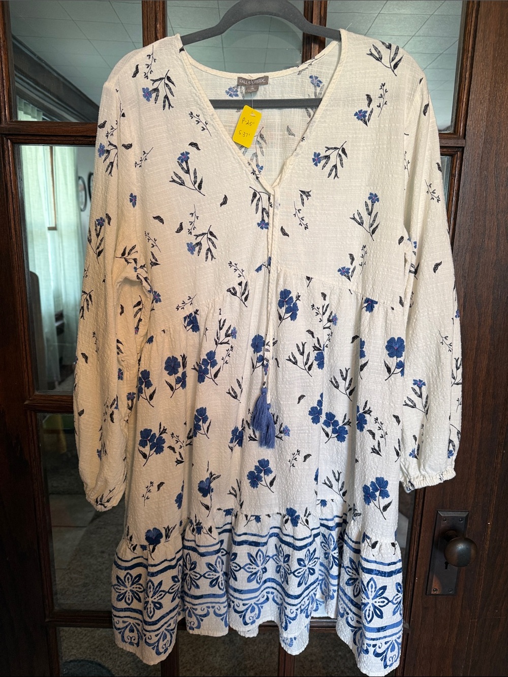 Falls Creek Cream Tunic Dress with Blue Floral Print